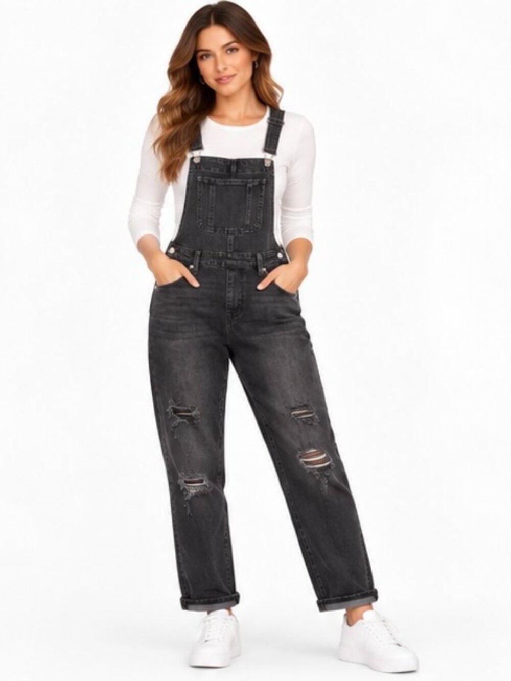 Old Navy Women's 8 Black Denim Overalls Distressed Dungarees Grunge Y2K